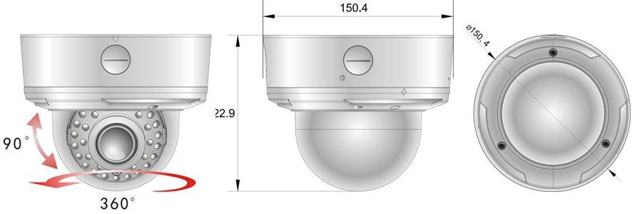 Vandalproof dome camera dimension size