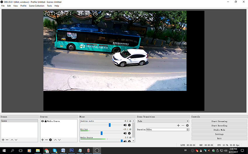 stream camera on windows + audio to rtmp server