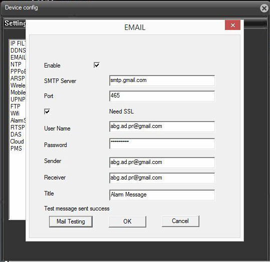 hikvision email settings for gmail